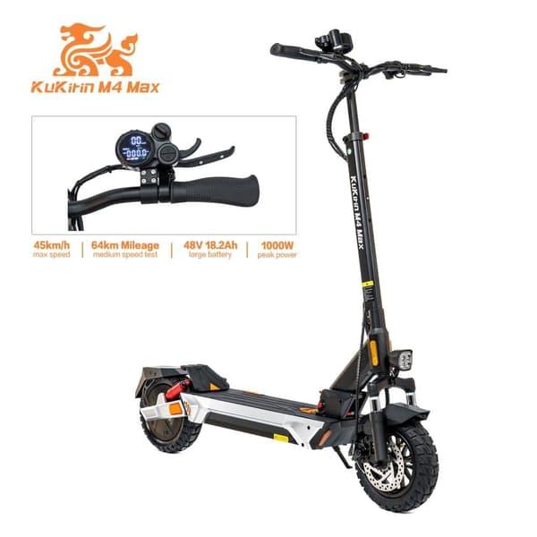 KuKirin Skládací elektrická koloběžka M4 Max 10 palců, motor 800 W, baterie 48 V 18,2 Ah, maximální rychlost 45 km/h, dojezd 64 km, dvojitá kotoučová brzda