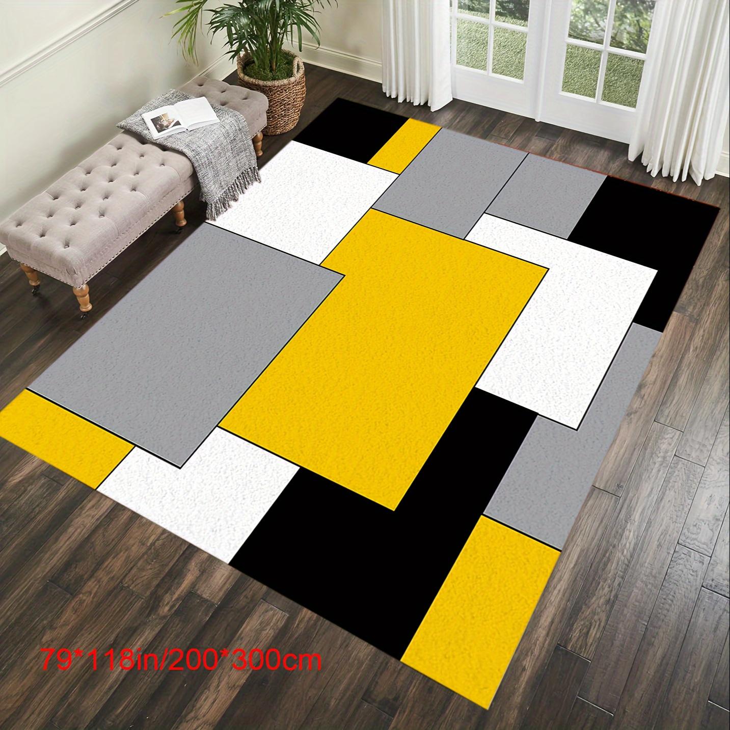 

Large Plush Crystal Velvet Area Mat - Black, Yellow & Gray Geometric Grid Pattern, Non-Slip Backing, Machine Washable for Living 60x90cm