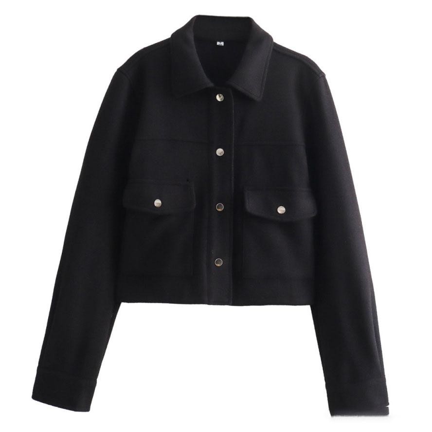 Jakker for kvinner høstmote solide frontlommer Knapp med lange ermer jakke Elegant kvinne uformelt yttertøy frakk