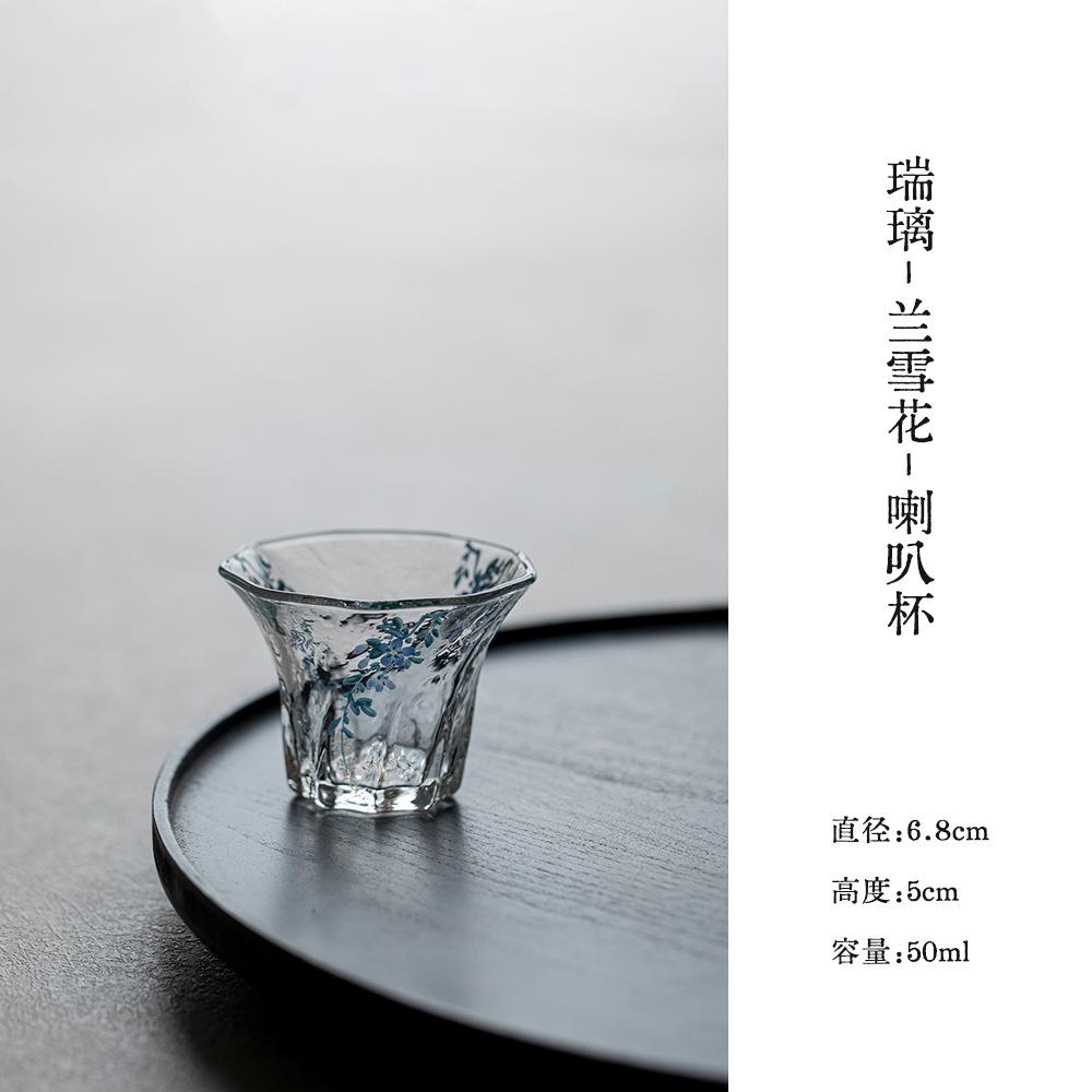 

50ml Glass Orchid Snowflake Teacup Handmade Tea Bowl Set Of Cups Tea-tasting Personal Cup Chazhan Master Cups Tea Ceremony As your choose