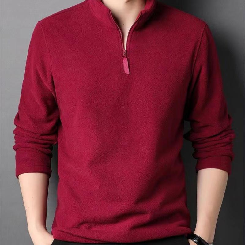 Autumn Winter Warm Polo Shirts Men's Lamb Wool Sweatshirt Standing Neck Half Zip Long Sleeve Fashion Versatile Men Tees Tops