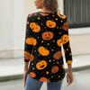 Top T-shirt da donna con scollo a V, bottoni, maniche a tre quarti, per Halloween