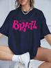 Y2K Pink Bratz Letter Prints Short Sleeve T-Shirts Womens Summer Cotton Tee Shirts Loose O-Neck Comfortable Tops Street Clothes