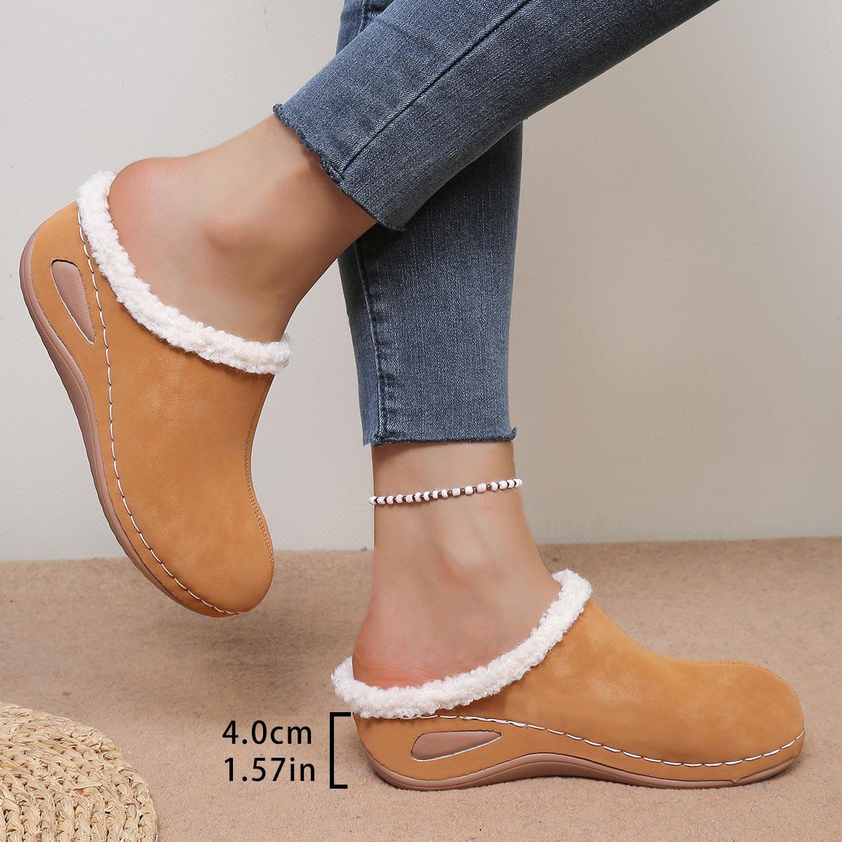 Women Round Toe Fleece Lined Wedge Platform Closed Toe Slippers Plus Size 36 жёлтый