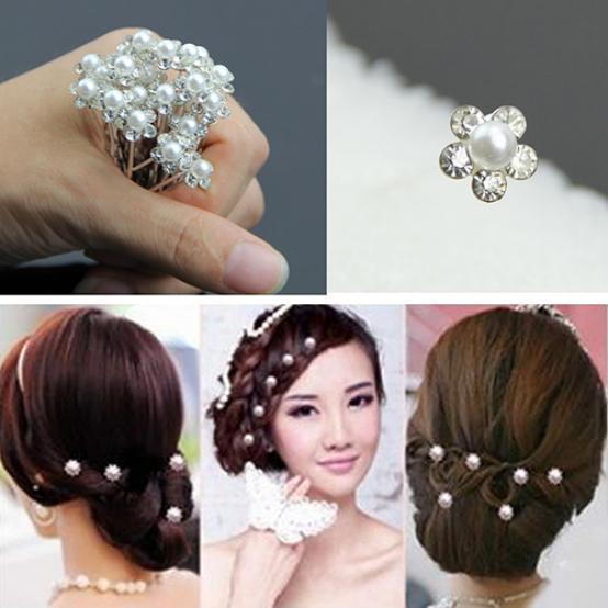 20Pcs Wedding Bridal U Hairpins Imitation Pearl Flower Rhinestone Hair Pins