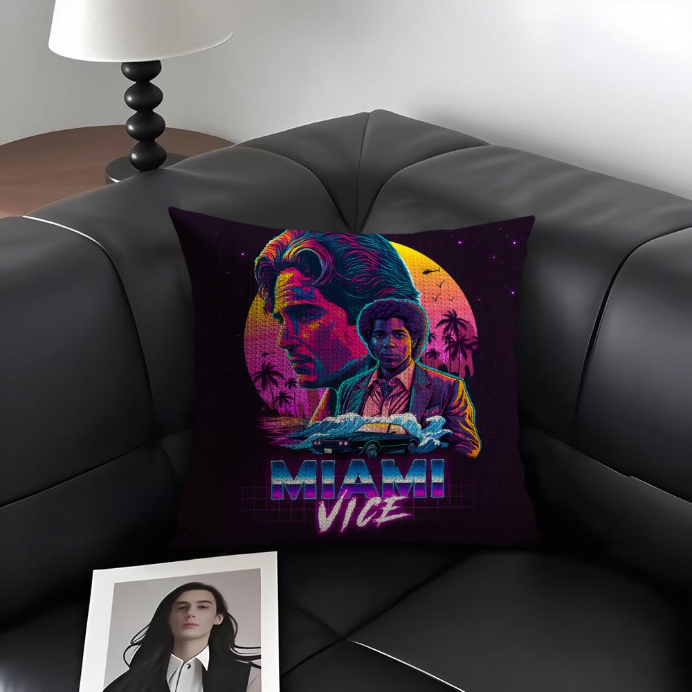 M-Miami Vice Movie Cool Cushion Cover Natural Linen Organic Fabric Double-Sided Printing Sofa Home Decor Gift Pillow Case