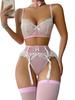 Sexy Clothes Women Lingerie Hot Floral Lace Lingerie Set Sexy See-Through Bra & Panty with Garter Belt 3 Piece Underwear Set