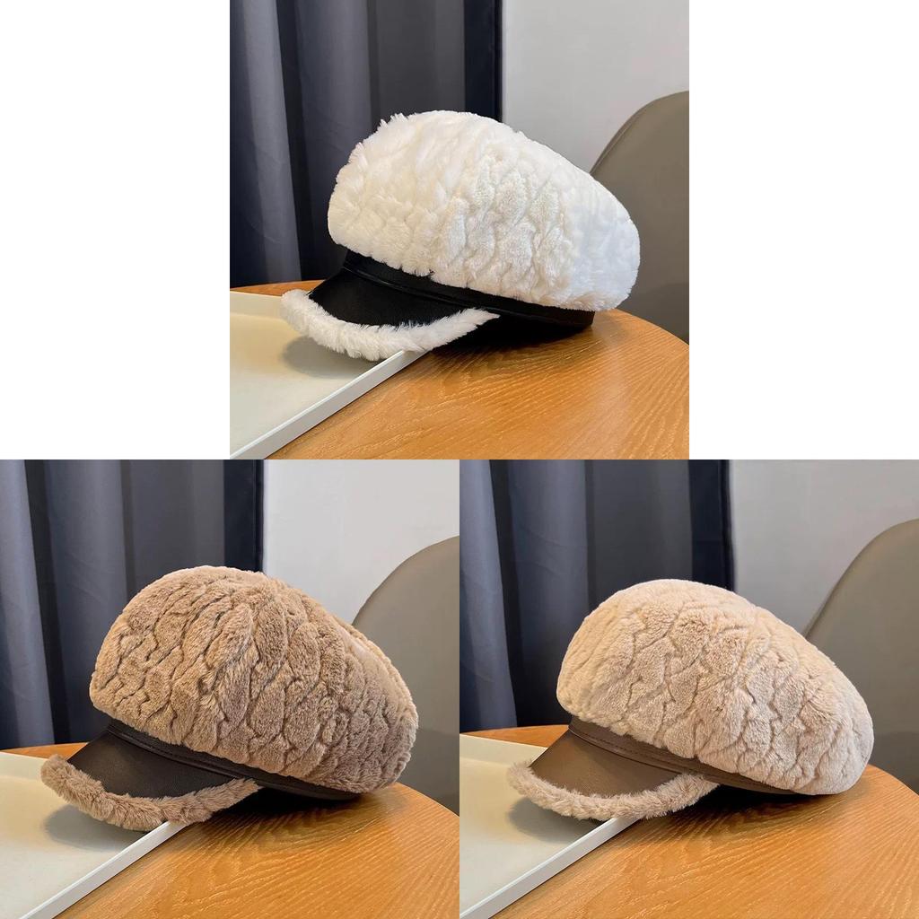 Plüsch-Baskenmütze für Damen mit breiter Krempe und rundem Oberteil für die Herbst- und Wintermode