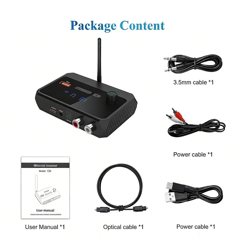 BT 5.3 Receiver Optical Low Latency & HD Music Audio RCA BT Adapter for Speakers Music Streaming Stereo System Support AUX/USB