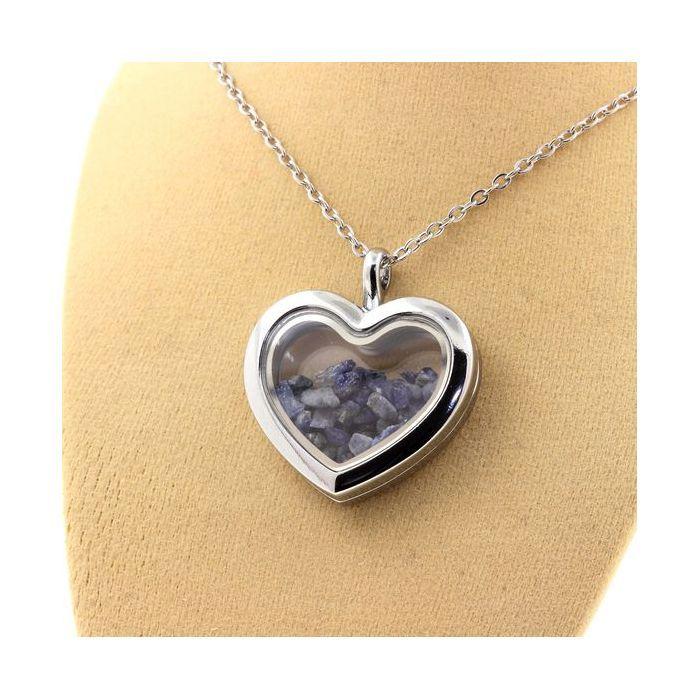 Pierres et Minéraux. Collier Benitoite brut. Modèle coeur.