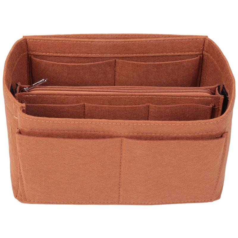 ABIYY-Home Storage Bag Purse Organizer Felt Insert Bag Makeup Organizer Inner Purse Portable Cosmetic Bags Storage Tote Coffee M