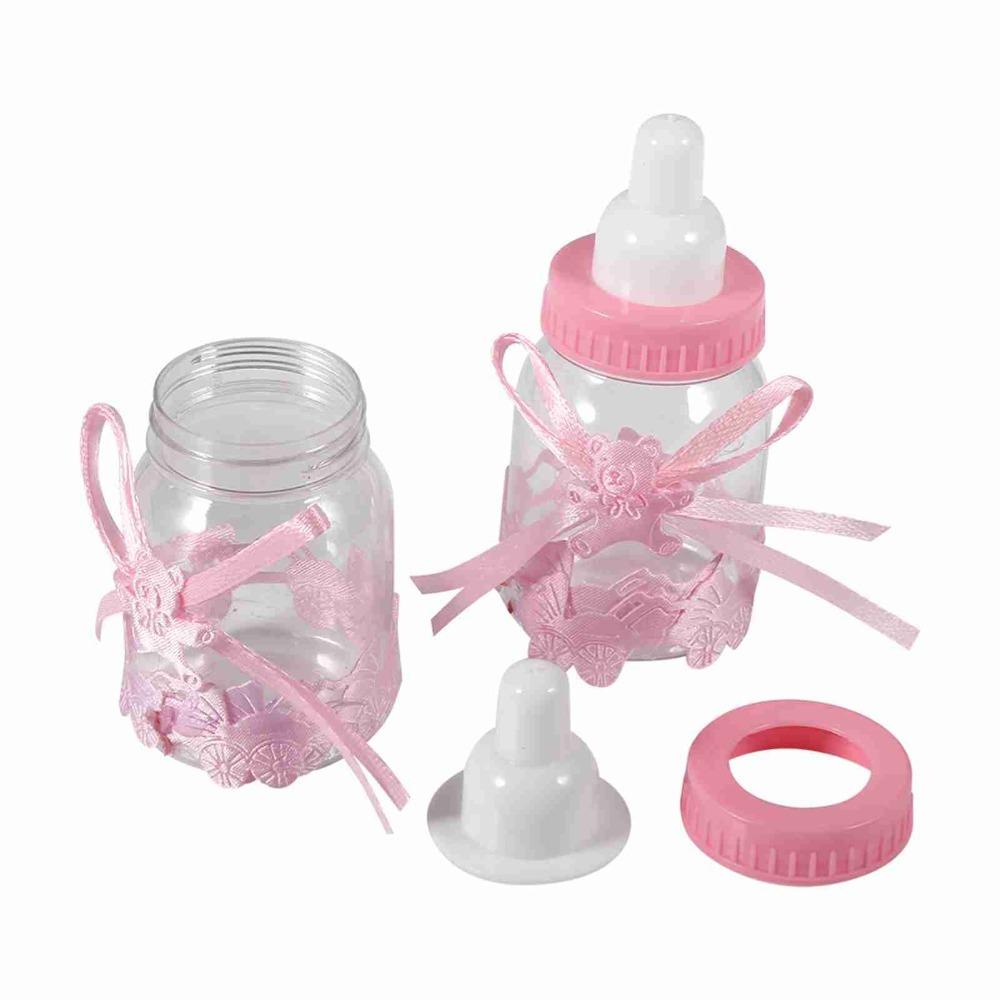 12pcs Plastic Plastic Candy Bottles With Ribbons Milk Bottles  Home Party Decor