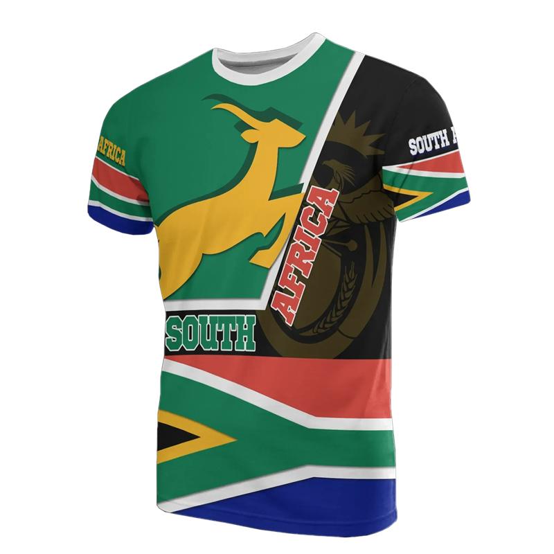 Южная Африка Карта Флаг Графика Мода Антилопа Спрингбок 3D Печать Футболки Мужская Одежда Эмблема S