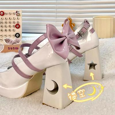 Women's High Heels  Spring Punk Chunky Heel Mary Jane Shoes Patent Leather Cosplay Shoe Bow Tie Lolita Shoes Zapatos Mujer