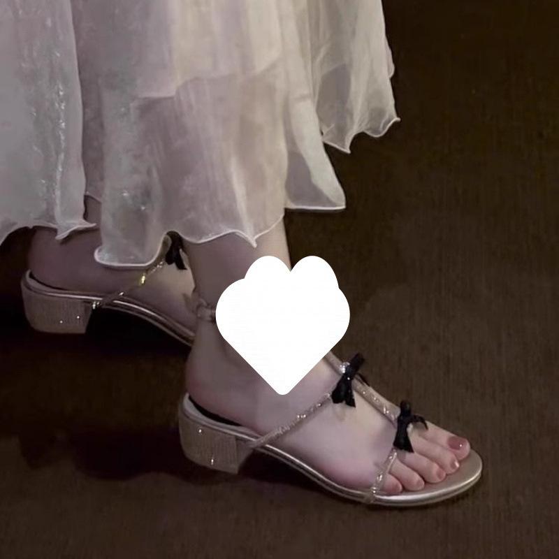 Rhinestone beautiful sandals women's 2025 new summer with skirt women's rhinestone word with super fire thick heel high heels