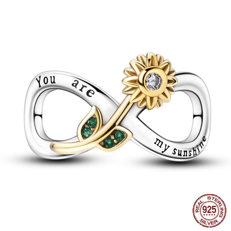 100% Copper Classic Golden Sunflower Feather Eternal Infinity Charm Beads Fit Qikaola Original Bracelet Diy Jewelry