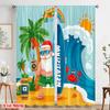 2pcs,2D Plane Printing Creative Curtains Santa Surfing Beach Versatile Polyester Fabric (without Rod) Decorations Inside Ldeal