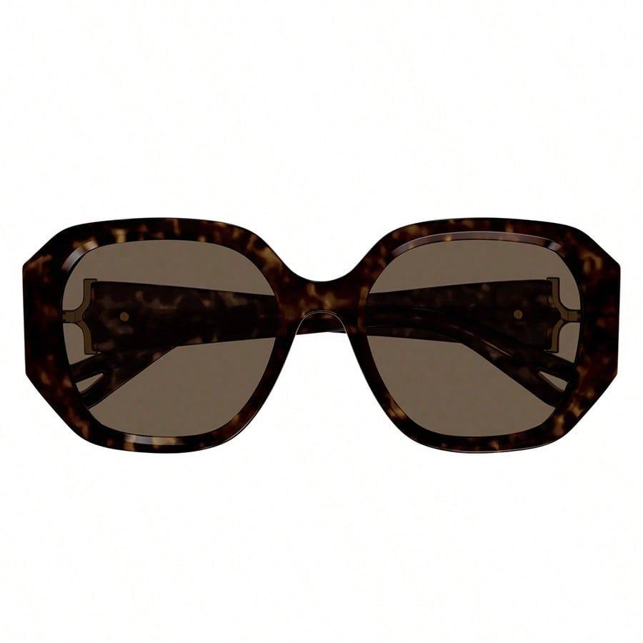 Chloé CH0236S‑002 Women Tortoise Shell Geometric Sunglasses Gold H‑Shaped Hinge Sun Glasses
