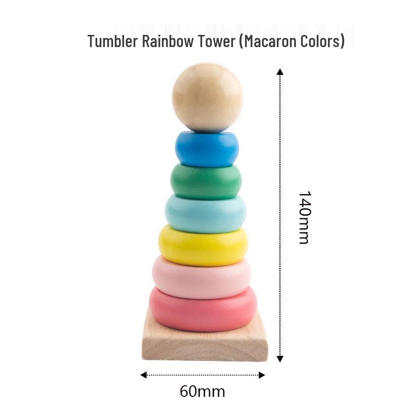 Wooden Rainbow Tower Stacking Rings: Educational Puzzle for Kids - Tower of Hanoi Building Blocks Toy.