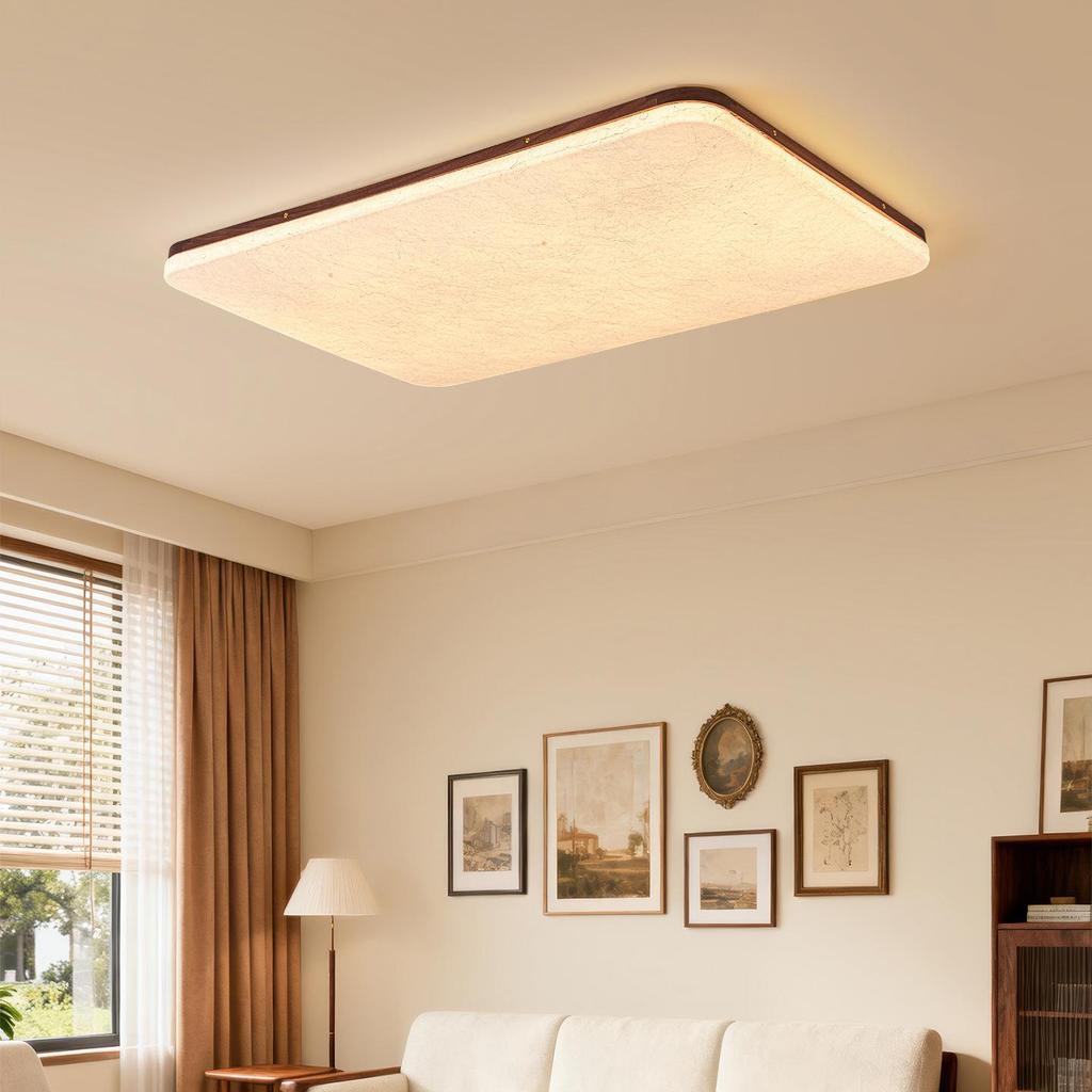 Retro Walnut Zen Ceiling Light with Song Dynasty Silk Aesthetics