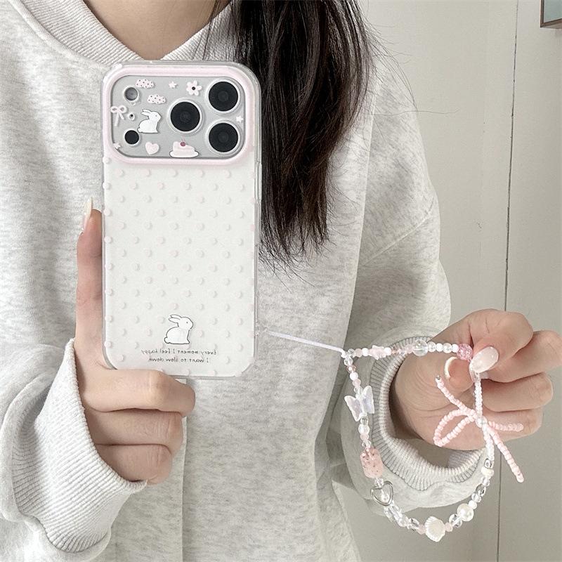 Etui na telefon z łańcuszkiem i króliczkiem w kropki dla iPhone 17 Pro Max/16/15/14