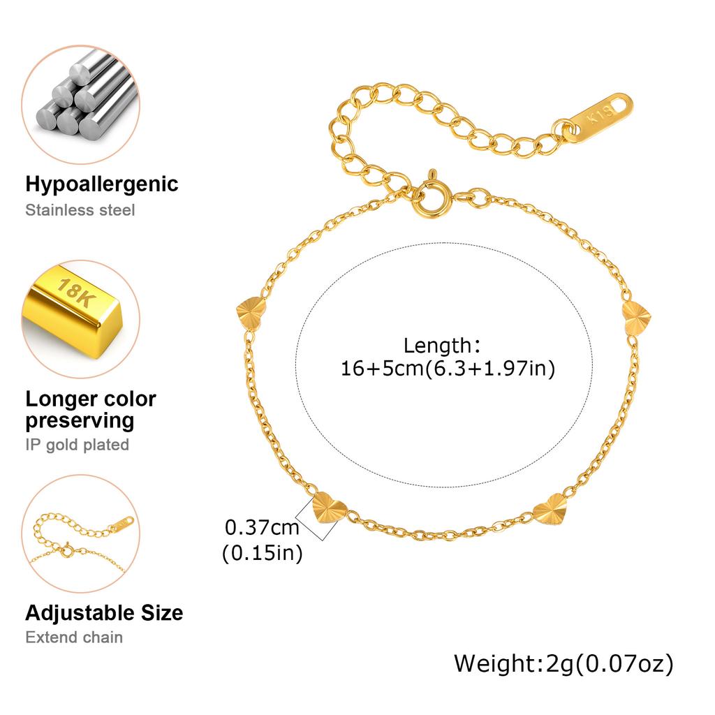 Elegant Heart Stainless Steel Bracelet for Women Girl, Waterproof Gold Plated Charm Bracelet, Luxury Aesthetic Party Jewelry