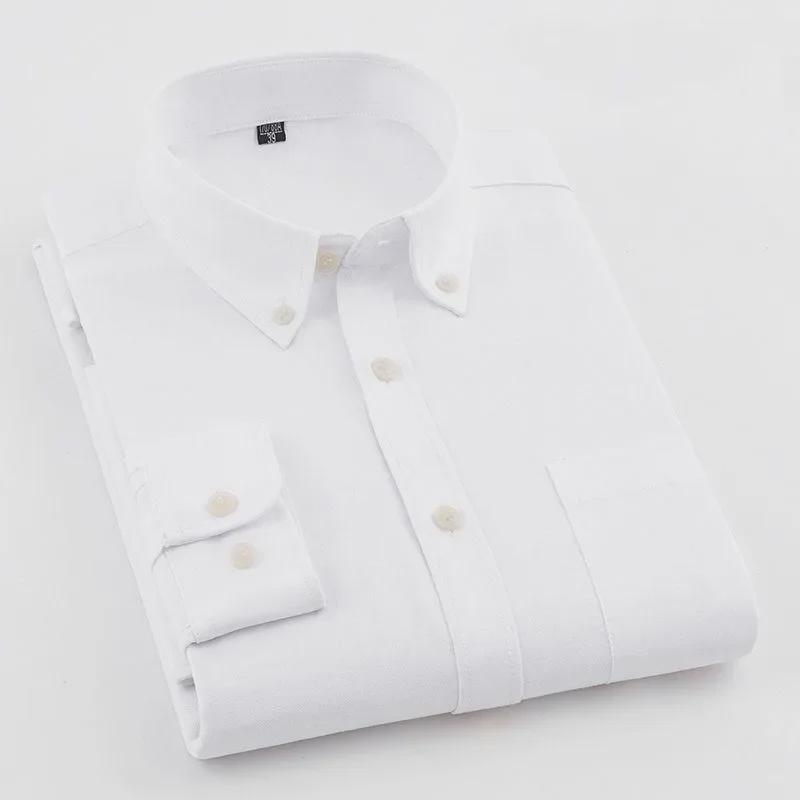 Men's Slim Fit White Oxford Cotton Long-Sleeve Shirt