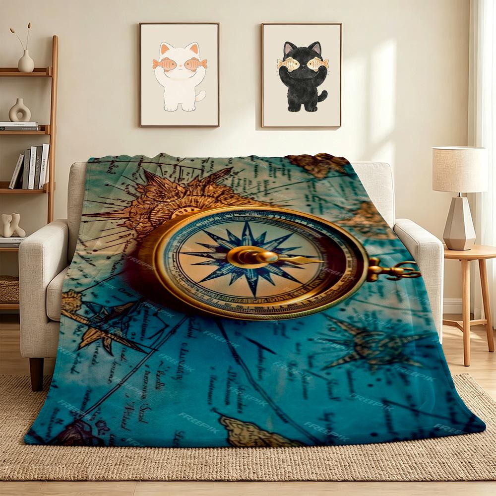 Compass Map Flannel Blanket Throw Blanket Soft Warm Sofa Bed Camping Car Home Decor Unique Christmas Gift C9302637