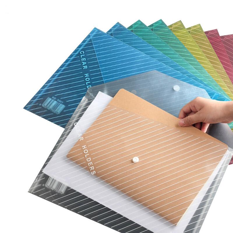 Pack of 10, A4 Twill Colored Transparent Button Closure Pouches, Waterproof Document Folders, Exam Paper Storage Pouches, Office Supplies