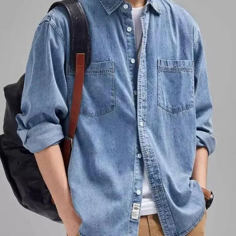 Spring Autumn Loose Casual Long Sleeve Denim Shirt Men Trendy Streetwear American Style Couple Blouse