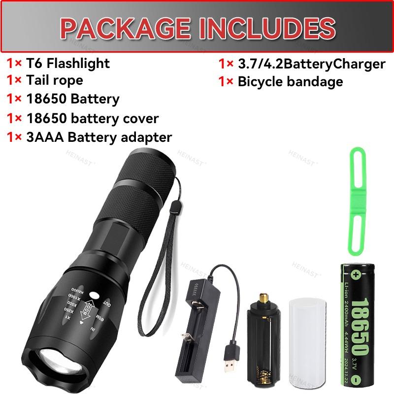 High Power T6 LED Flashlights Camping Torch 5 Light Modes Zoom Light Aluminum Alloys Waterproof Material External 18650 Battery