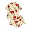 Damen Casual Mode Weihnachts-Print Kurzärmeliges Hausanzug-Set mit Knopfleiste, Kurzarm-T-Shirt und Shorts