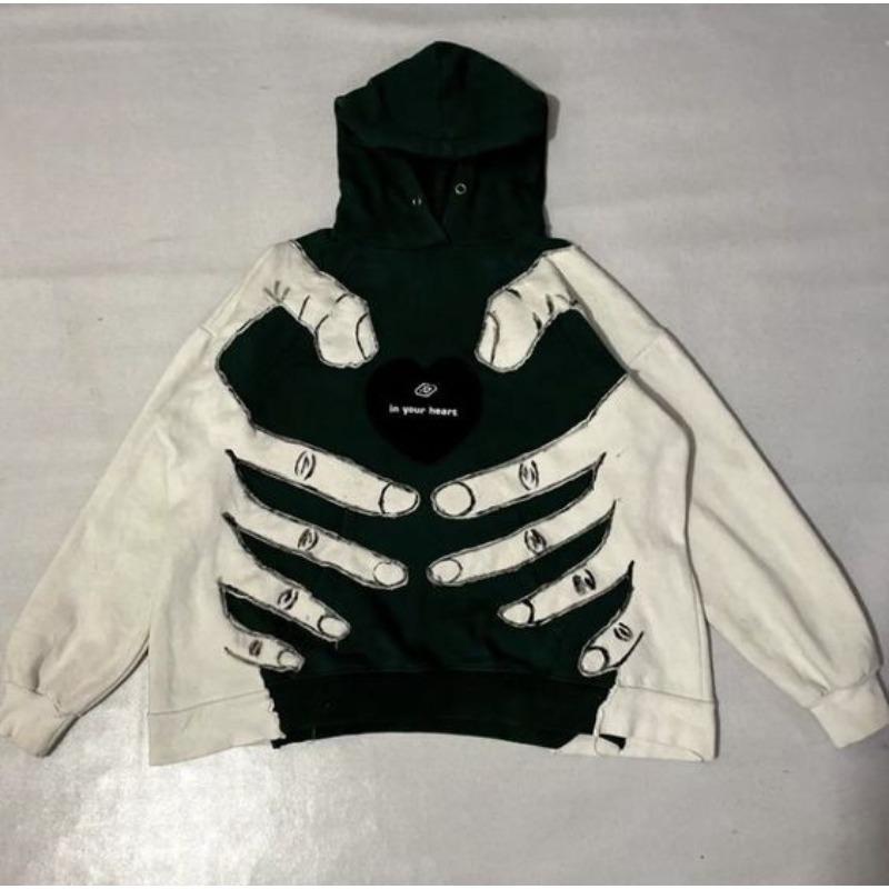 American Y2K street personality trend dark retro ins3D printing men and women with the same loose hooded sweater