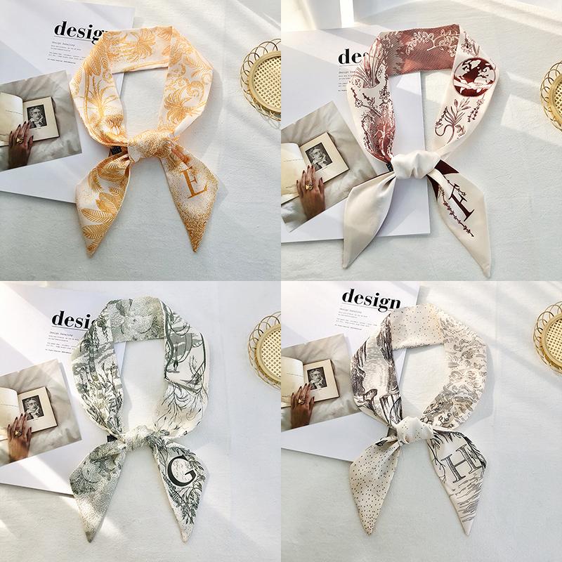 Retro Brief Drucken Frauen Kleine Schal Tasche Dekoration Band Mode Kopf Schal Stirnband Krawatte Schals