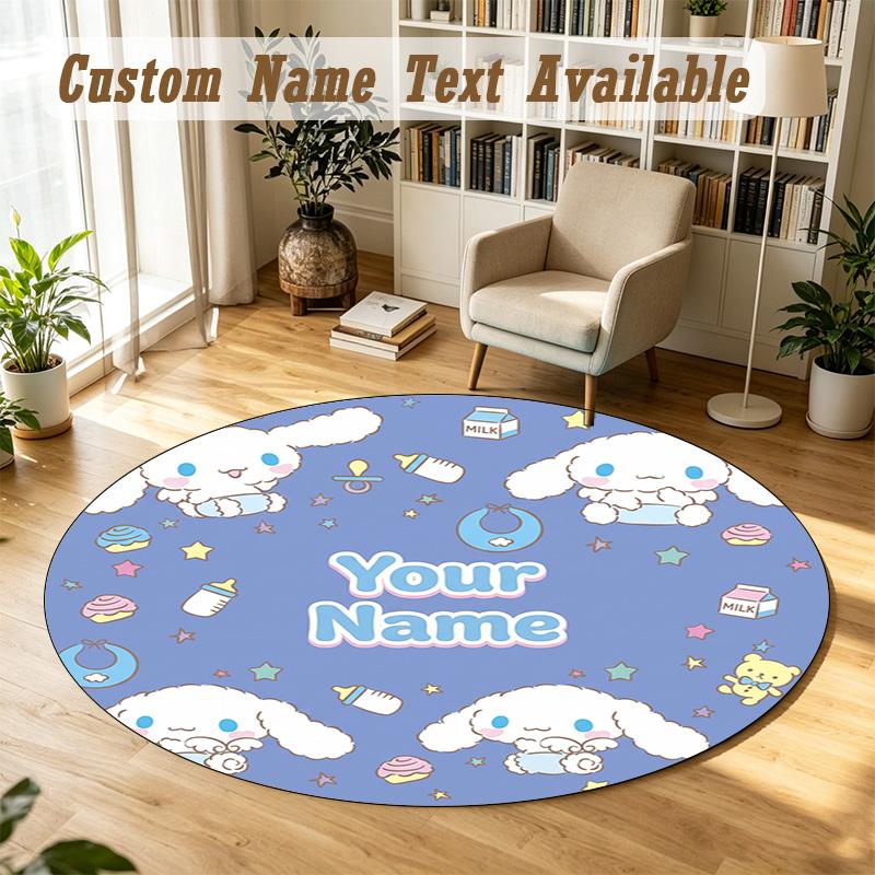 Cinnamoroll Personalized Round Rug Support Custom Name, Soft Home Decor Mat