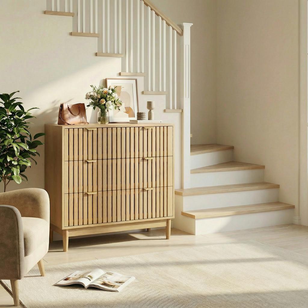 Modern Chest of Drawers in Medieval Country House Style with Three Drawers, Suitable for Living Room, Bedroom, Hallway, Oak Color.