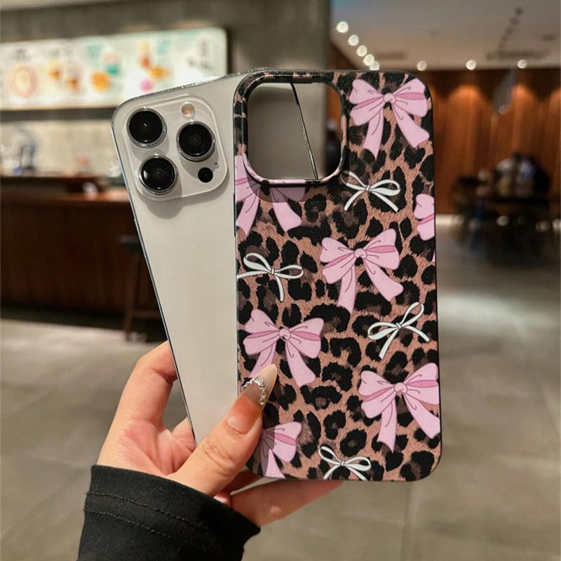 Leopard Print & Bow Pattern Soft Silicone Phone Case For iPhone 16 16e 15 14 13 12 11 Pro X XR XS Max 7 8 Plus Protective Cover