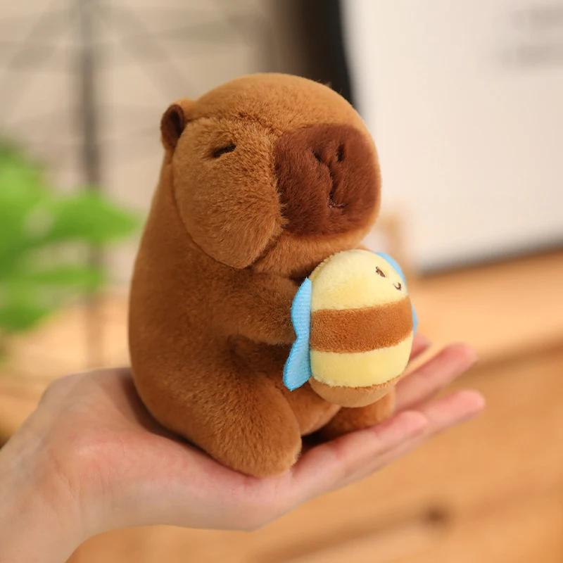12cm Capybara Small Pendant Simulation Capibara Plushies Anime Toy With Pikachu Rabbit Cat Hat Doll Stuffed Animal Gifts