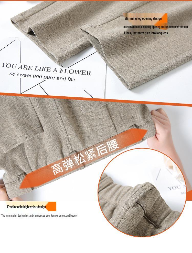 Women's Black Wool Fleece-Lined High Waist Loose Straight-Leg Harem Pants for Autumn and Winter