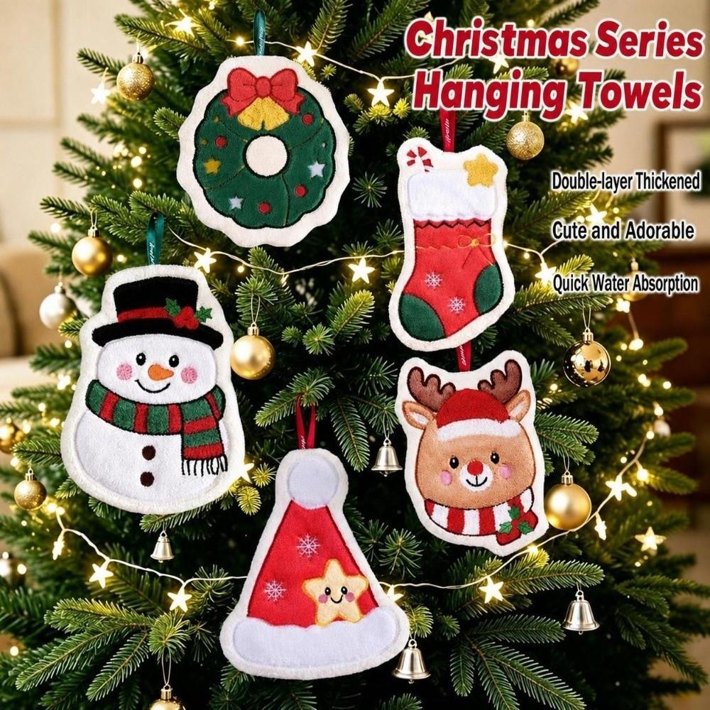 Absorbent Christmas Hand Towel Coral Fleece Kitchen Cleaning Rag Cute Xmas Handkerchief