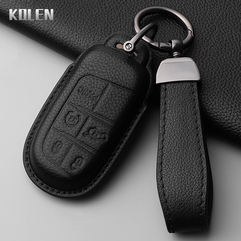 Skórzany Pokrowiec Etui na Kluczyk Samochodowy do Jeep Renegade Compass Grand Cherokee do Chrysler 300C Wrangler Dodge Uchwyt Ochronny na Kluczyk