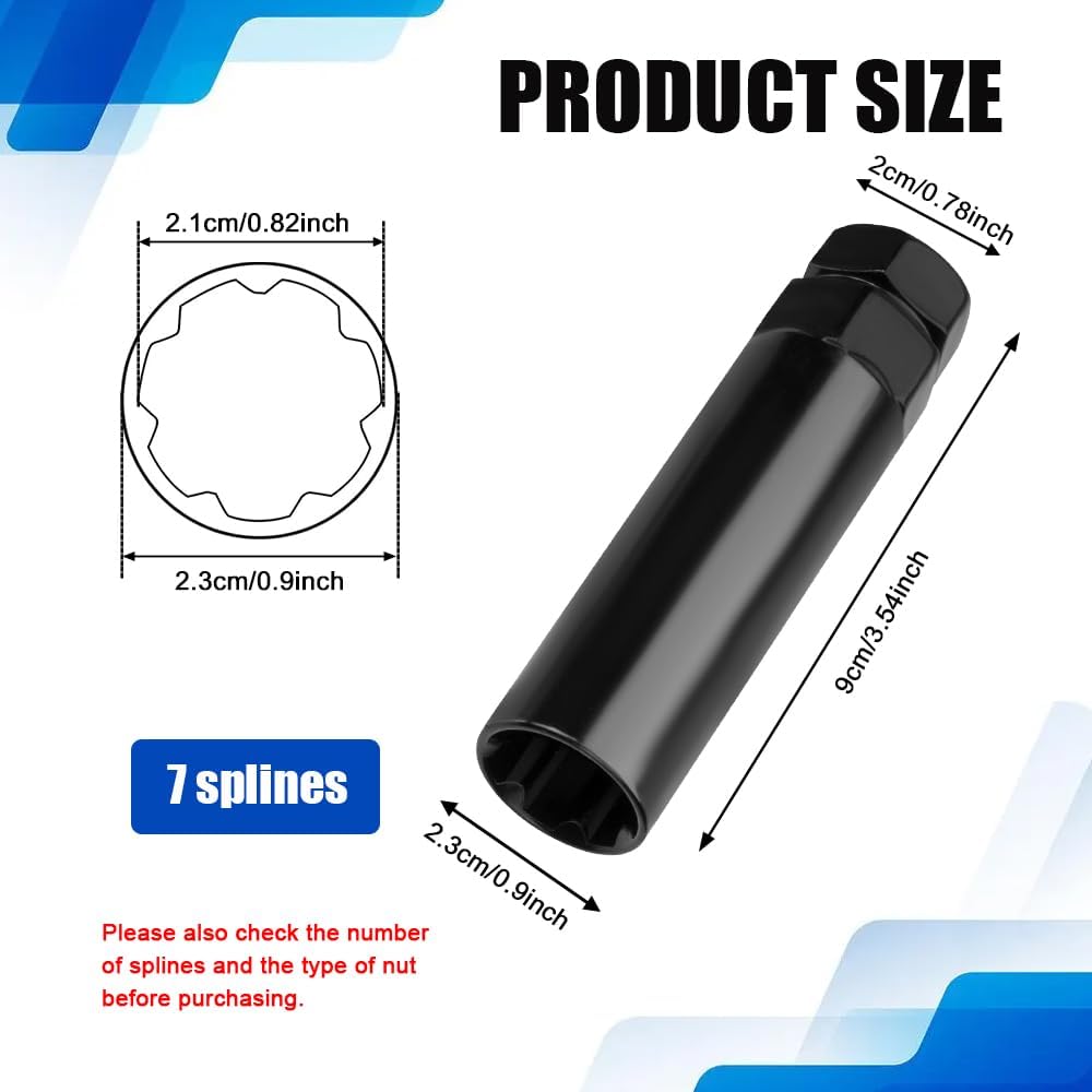7 Spline Lug Nut Socket, Wheel Lock Key Replacement for Aftermarket 7 Spline Lug Nut, Drive Tuner Replacement Socket Key Tool Compatible with 19mm