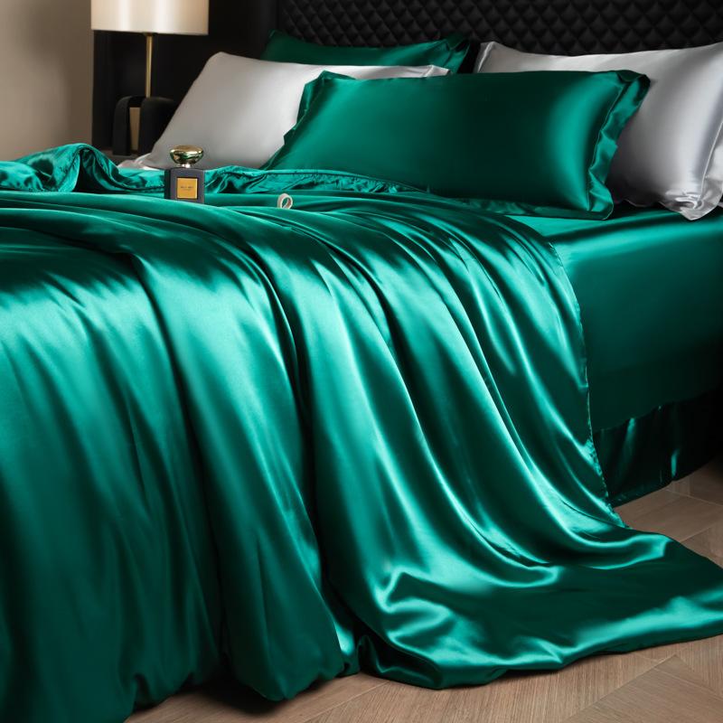 Luxury Mulberry Silk Duvet Cover Set High End Satin Solid Color Quilt Cover and Pillowcases Soft Silky King Size Comforter Cover