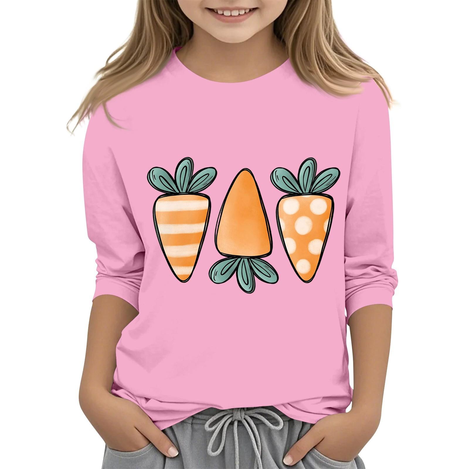 

Повседневная футболка с круглым вырезом и пасхальным принтом, с рукавами 7 точек для детей 130 розовый