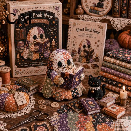 Halloween DIY Patchwork-Set Geister-Set, Niedliches Puppen-Nähset mit vorgeschnittenen Herbst-Bastelmaterialien für Erwachsene Stoffe, Feiertags-Handgemachtes Geschenk, Zuhause