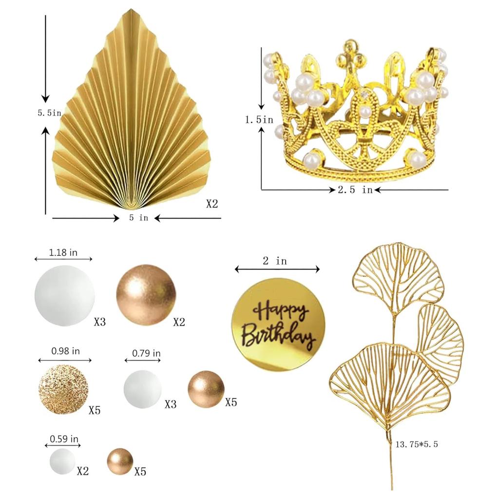 Balls Cake Toppers Crown Tiara Cake Topper Happy Birthday Cake Decorations for Birthday Boho Wedding Baby Shower Party Decor