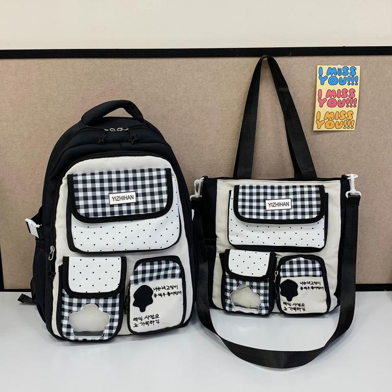 Schoolbag Student Backpack Female Korean Version Plaid Cute Contrasting Color Schoolbag College Style Junior High School Backpack Wholesale
