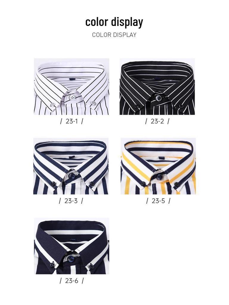Men's Business Casual Striped Long Sleeve Shirt with Button-Down Collar
