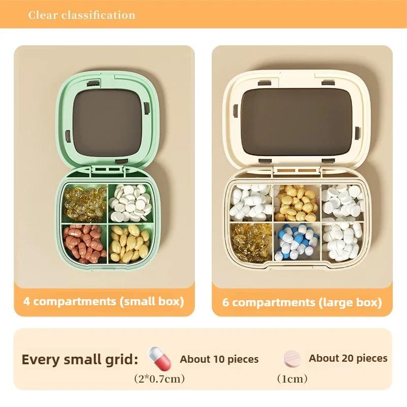 Portable Travel 4/6 Grids Storage Box Travel Week Medicine Box Transparent Sealed Moisture Proof Plastic Travel Medicine Storage