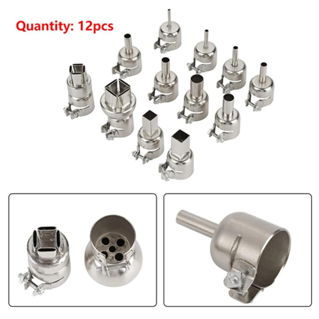 12Pcs Heat Proof Nozzles Kit, Hot Air Nozzles Hot Air Rework Station Nozzles for 850 Hot Air Soldering Station Repair Tool Accessory